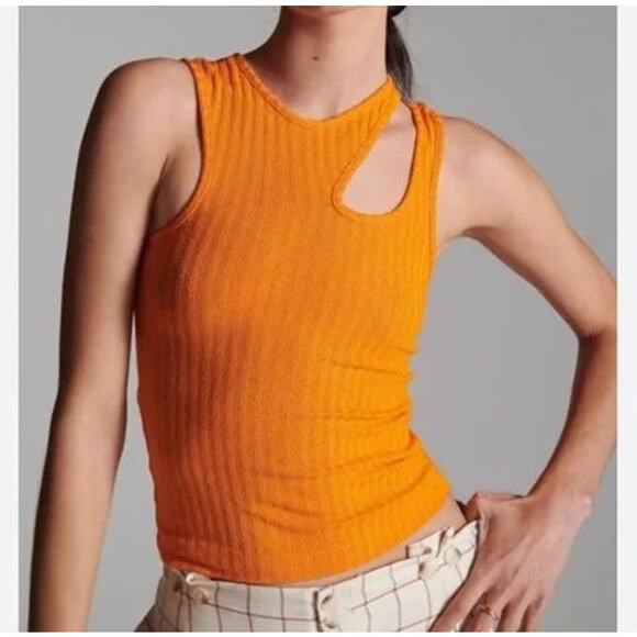 Maeve Anthropologie orange ribbed cut-out tank top size M - Picture 1 of 12